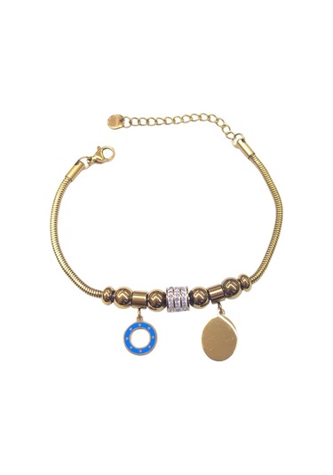 Çelik Mavi Mineli Çember Sallantılı Top Bileklik