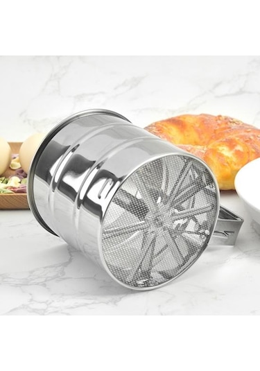 Elde Taşınabilir Un Eleği Paslanmaz Çelik Kullanımı Kolay Hızlı Kullanışlı Pas Önleyici Pişirme İçin Yaratıcı Un Eleği Gümüş