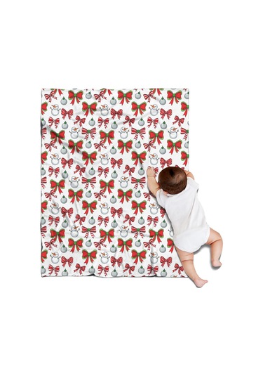 Noel Desenli 30x40 İnç Polar Battaniye, Yumuşak, Hafif Ve Kalın, Erkek, Kadın Ve Çocuk İçin Noel Kurdele Kar Tanrısı