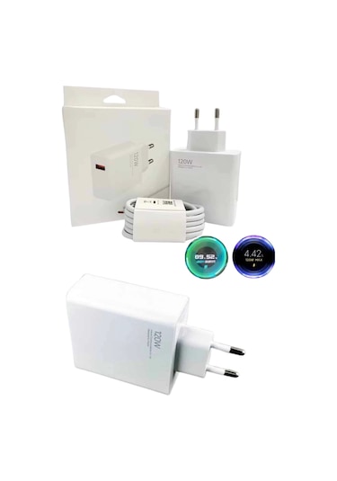 120 Watt Turbo Hızlı Şarj Aleti Seti Hızlı Şarj Adaptörü Beyaz