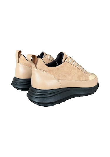 Bağcıklı Kadın Spor Sneaker Ayakkabı Bej-bej Bej