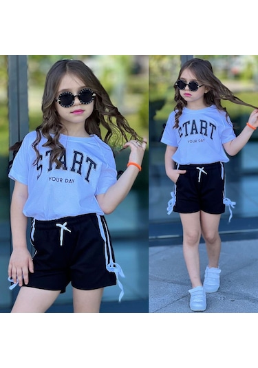 Kız Çocuk Alt Üst Şort Takım 7211si Siyah