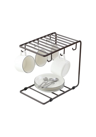 Teltree 6 Bardak Askılı Paslanmaz Çelik Raf - Mutfak Düzenleyici Kahverengi