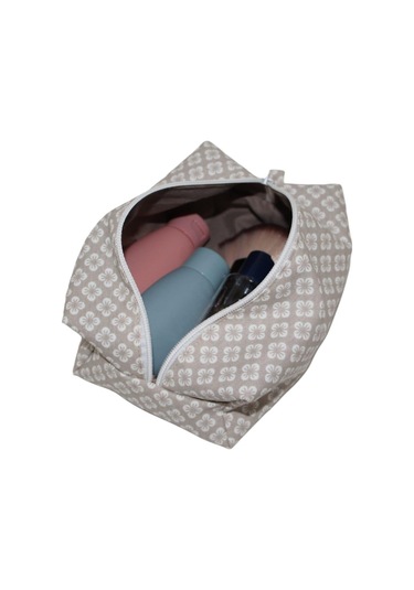 SerSev Çiçek Desenli El Yapımı Duck Kumaş Su Geçirmez Astarlı Makyaj Çantası