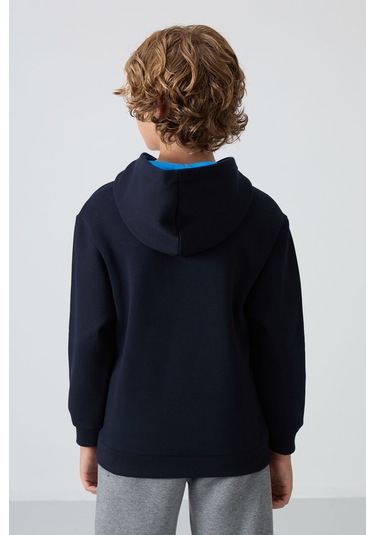 Tommy Life Lacivert Pamuklu Kalın İçi Tüylü Yumuşak Dokulu Standart Fit Baskılı Erkek Çocuk Sweatshirt - 11239 Lacivert