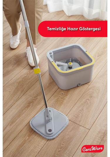 Ceraware Temiz İle Kirli Suyu Ayıran Kare Mop +2 Yedek Bez Hediyeli Otomatik Hijyen Temizlik Seti