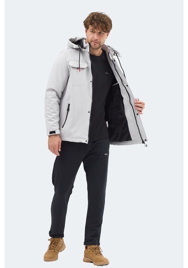 Slazenger Gleam Erkek Kapüşonlu Taş Gri Mont & Kaban Taş Gri