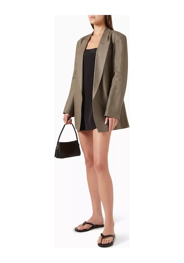 12storeez Kemerli Relax Fit Keten Blazer Kahverengi