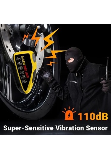 Mavi Motosiklet Disk Fren Alarm Kilidi 110db Titreşim Sensörlü, Usb Type-c Şarj, Alüminyum Alaşım, 2 Bıçaklı Anahtar