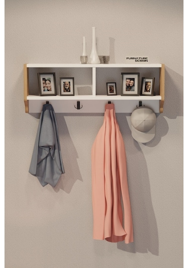 Portmanto Duvar Askısı Modern Vestiyer - Atlantik Çam & Beyaz Diğer