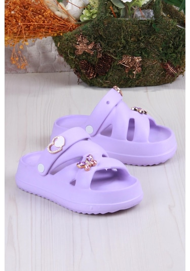Fort Clx 6980 Plaj Deniz Havuz Terliği Hafif Rahat Esnek Kız Çocuk Terlik Mor