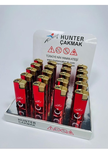 Hunter Türk Bayraklı Kırmızı Metal Kasa Çakmak Pürmüzlü