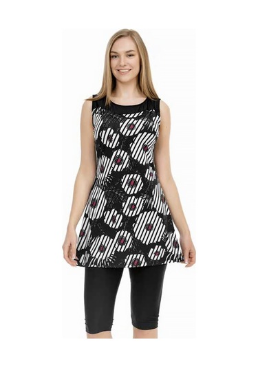 Sıfır Kol Taytlı Yarı Kapalı Mayo 159-516 Siyah Siyah