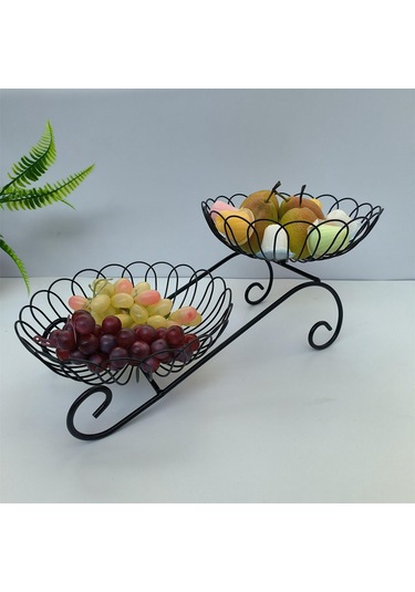 Suntek 2 Katmanlı Metal Meyve Sepeti Yerden Tasarruflu Siyah Siyah