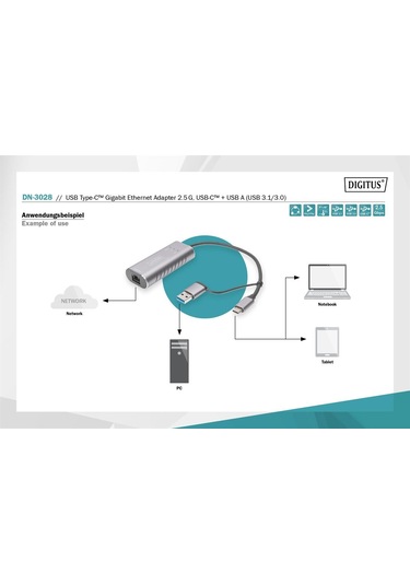 Dıgıtus Dn-3028 Usb 3.0 Ethernet Adaptör Type C
