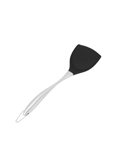 Dofolink Silikon Ve Paslanmaz Çelik Tencere Kaşığu, Isı Yalıtımı, Kaynamaz Tencere Uyumlu, Ergonomik Kolu, Duvar Takma Delikli, Ev Ve Restoran Kullanıma Uygun Siyah