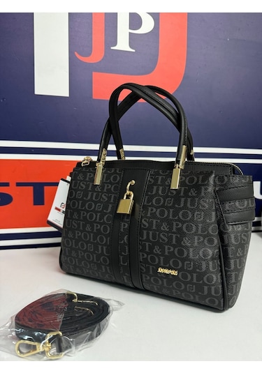 Just Polo Kadın Siyah Monogram El Ve Omuz Çantası Yeni Sezon 2201mh