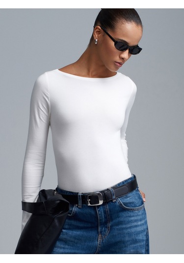 Dilvin 32549 Kayık Yaka Bodysuit-ekru Ekru