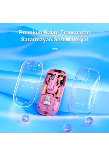 Aula Am210 Dual Mode Bluetooth Ve Kablosuz 1600dpı Rgb Şeffaf Şarjlı Mouse