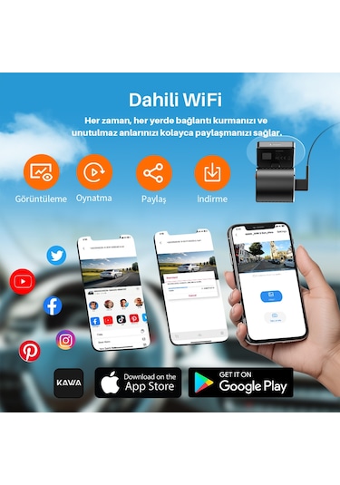 Kawa Mini 3 Gen2 2k 1296p Wifi 145 Geniş Açı Gece Görüşlü 32gb Hafıza Kartlı Akıllı Araç Kamerası