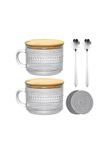 Vintage Kahve Cam Kupa Seti 2'li, Cam Kahve Çay Fincanları A Şeffaf