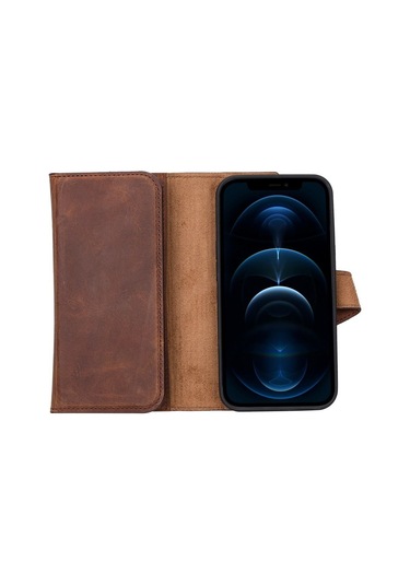 Toyigoo Toyigoo Apple İphone 13 Mini Uyumlu Deri Cüzdanlı Kılıf Santa G2 Kahve