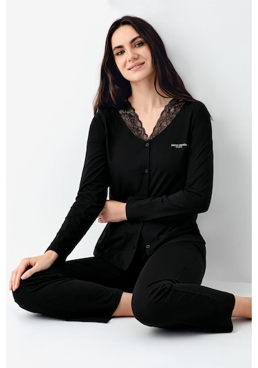 Pierre Cardin Kadın Siyah Pijama Takımı Pc9116-s-v1 Siyah