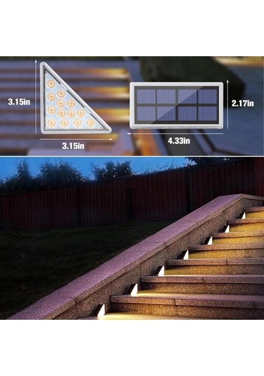 8 Adet Üçgen Güneş Enerjisi İle Şarj Olan Dış Mekan Solar Basamak Köşe Lambası 5365