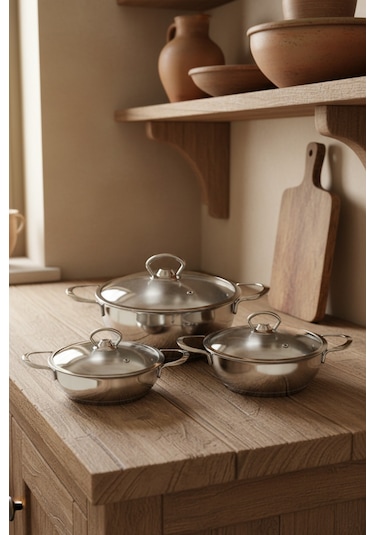 Bernardo Meyra 6 Parça Çelik Sahan Seti 16-18-20 Cm Siyah