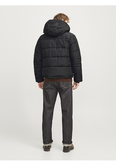 Erkek Kapüsonlu Fermuarli Puffer Mont - Build Black Siyah