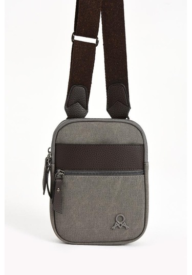 Kanvas Kumaş Telefon Çantası Erkek Postacı Çanta 20 12 Cm Çapraz Askılı Omuz Çantası Mega Çanta Gri