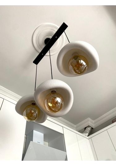 Caka Tepsili 3 Lü Sarkıt Avize Rustik E27 Modern Avize Beton Görünüm Bohem Rustik Ampul Hediyeli Siyah