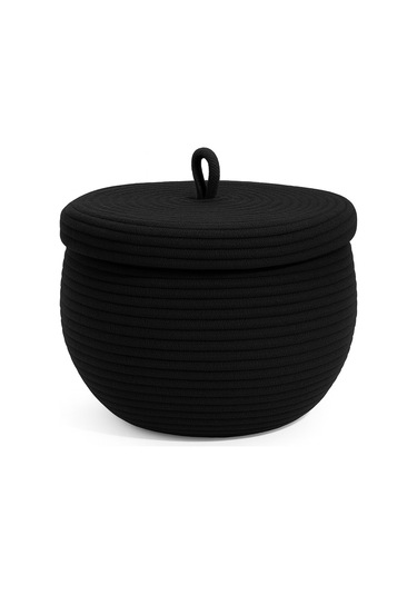 Mutfak, Banyo Ve Ev İçin Halat Hasır Sepet 17x21 Cm Kapaklı Saklama Sepeti Honeypot Siyah