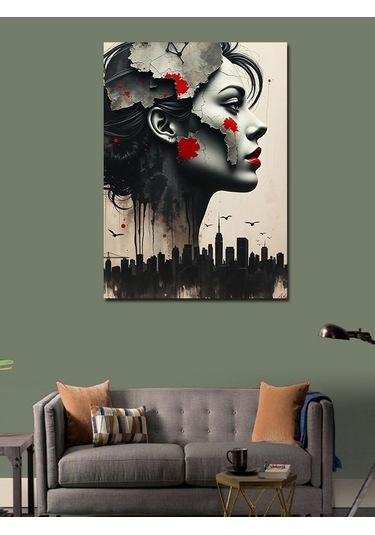 Kanvas Tablo Yıkılmış Şehir Ve Kadın 50cmx70cm
