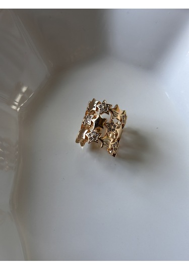 Bymerve Bym523 Çelik Kadın Rose Gold Yıldız Taşlı Geçirmeli 3 Lü Görünüm Kıkırdak Küpe Rose Gold