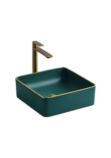 Lena - Tezgah Üstü Porselen Lavabo Yeşil Outlet - E-4070y- Diğer