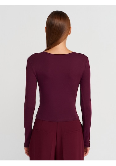 Dilvin 31442 Uzun Kollu Çıtçıt Düğmeli Top-bordo Bordo