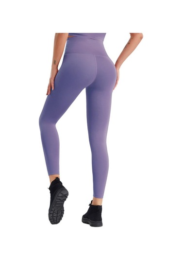 Kadın Temel Katman Yoga Tayt Pantolon Yüksek Bel Kalça Kaldırma Tayt Koşu Egzersiz Eğitimi Spor Salonu Fitness Spor Pantolonları Çabuk Kuruyan Mor
