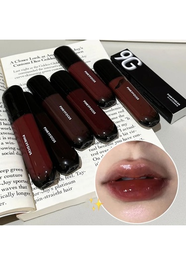 Kırmızı Kahverengi Ayna Dudak Sır Su Işığı Nemlendirici Yapışmaz Bardak Son 02 Pembe