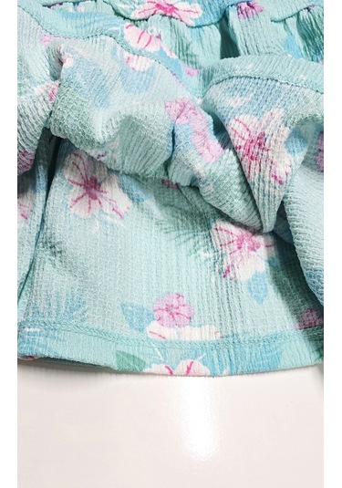 Çiçekli Kız Çocuk Elbise St09119 Turkuaz
