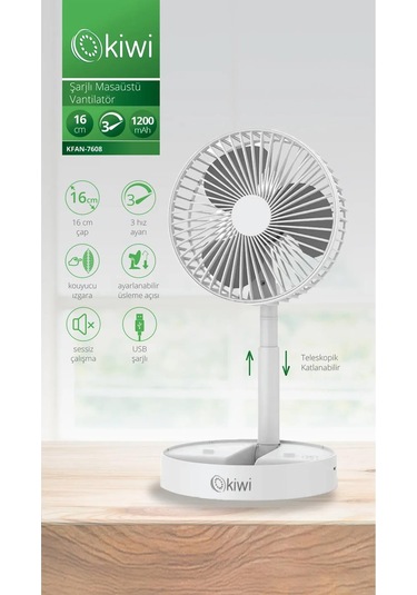 Kiwi Şarjlı Masaüstü Vantilatör Kfan-7608