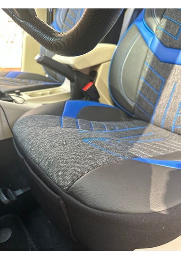 Argalı Fiat Doblo 2000-2022 Araca Oto Koltuk Kılıf Üniversal Keten Ve Suni Deri Cepli Oto Koltuk Kılıf Mavi