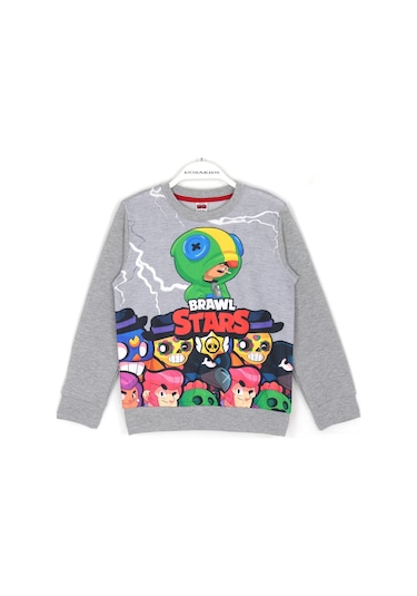 Brawl Stars Baskılı Erkek Çocuk Sweatshirt 5 - 14 Yaş Gri