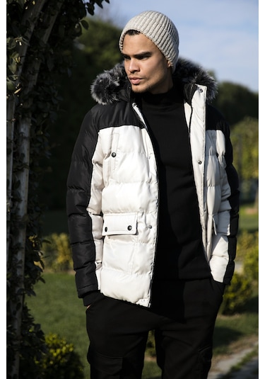 Buratti Slim Fit Çıkarılabilir Suni Tüylü Kapüşonlu Şişme Erkek Mont 5760076 Taş-Siyah Buratti Slim Fit Çıkarılabilir Suni Tüylü Kapüşonlu Şişme Erkek Mont 5760076 Taş-Siyah