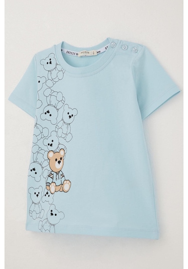 Breeze Erkek Bebek Şortlu Takım Oyuncak Bebek Ayıcık Baskılı 9 Ay-3 Yaş, Açık Mavi Açık Mavi