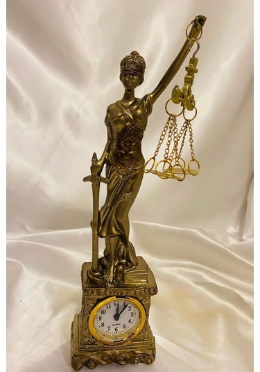 Avukat Adalet Kadın Heykeli Themis Terazi Dekoratif Hakim Savcı Saatli