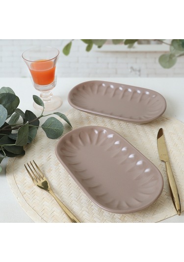 Keramika Mat Toprak Taupe Badem Kayık Tabak 25 Cm 2 Adet 977