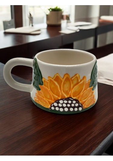Seramik Kupa Bardak Ayçiçeği Tasarım