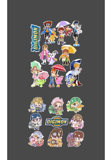 Digimon - Digital Monster Anime 2li Sticker Set Telefon-laptop Süsleme-ödül Çıkartmaları