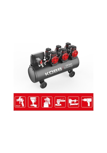 Kobb Kbk100s 6.0hp 100lt 8bar Üç Motorlu Yağsız Sessiz Taşınabilir Hava Kompresörü